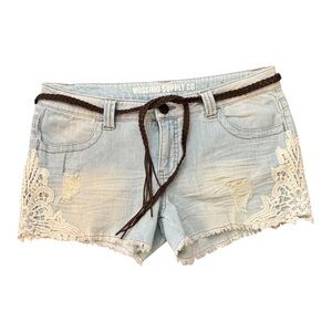 Mossimo Supply Co. Blue and Brown Jean Shorts with Lace Trim